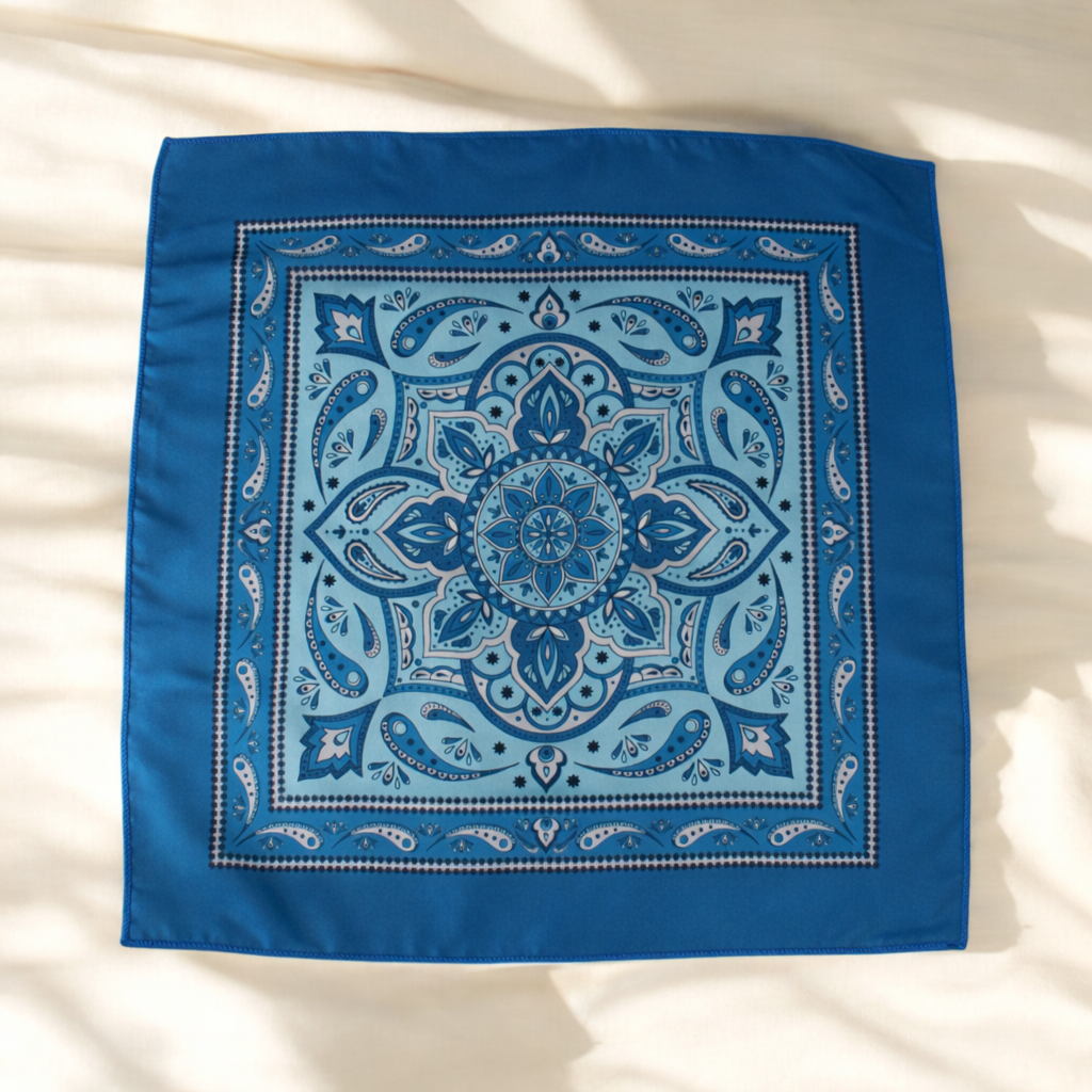 Teal Geometric Printed Pocket Square