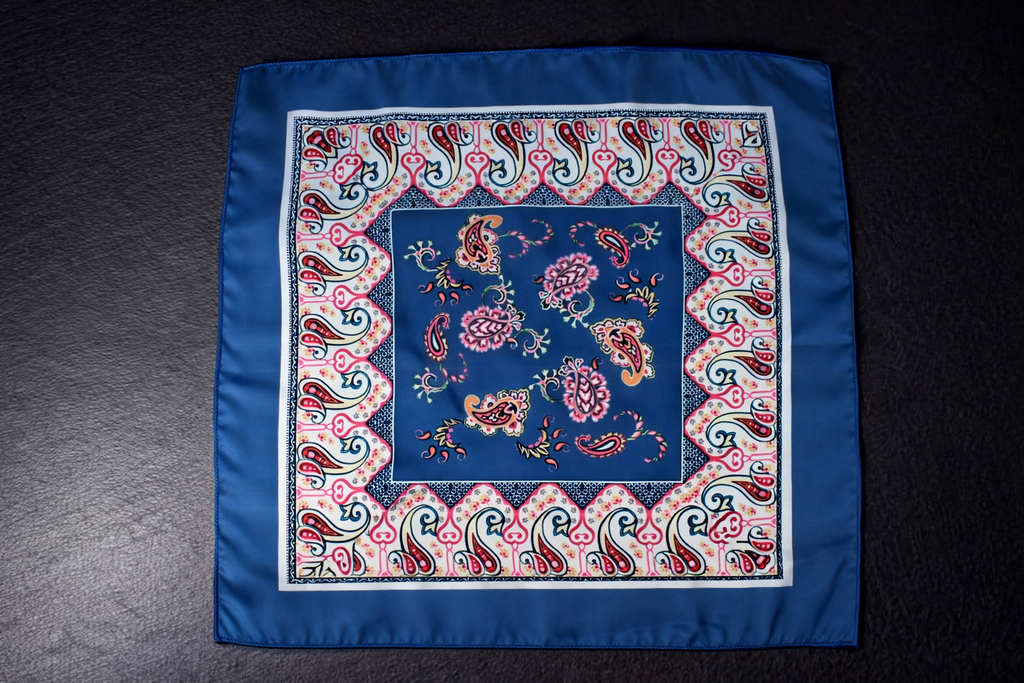 Navy Teal Paisley Printed Pocket Square