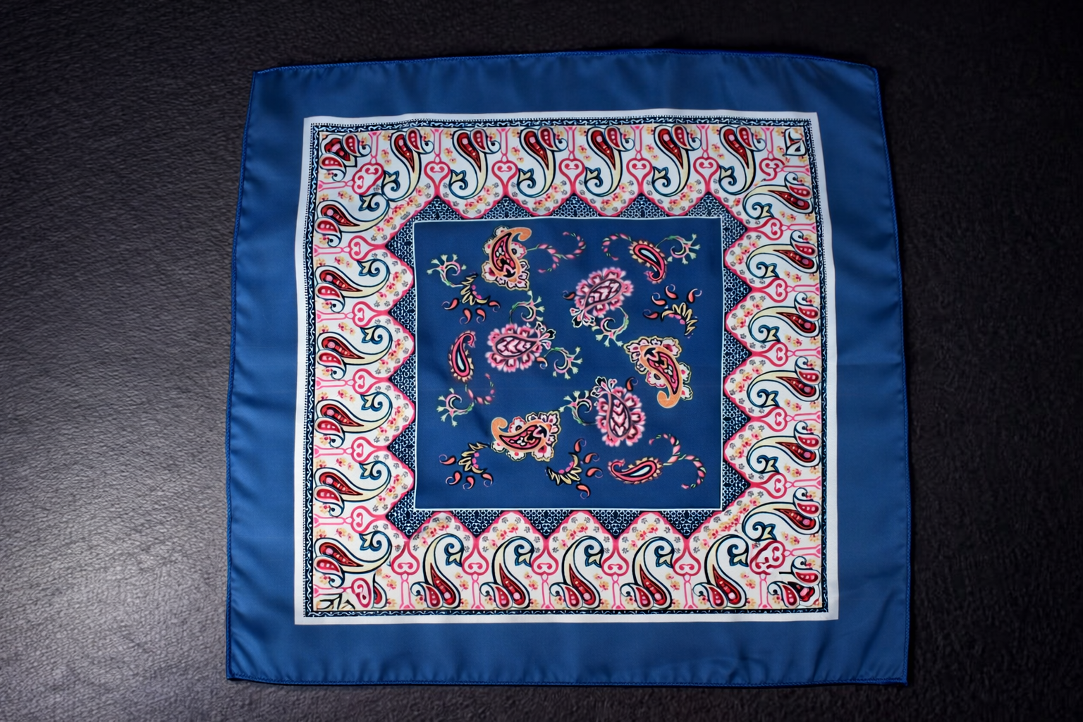Navy Teal Paisley Printed Pocket Square
