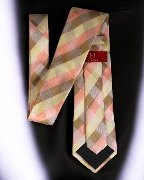 Plaid tie with a visible brand label on a dark background Tie Benon