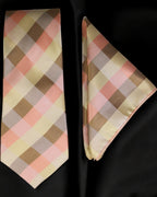 Plaid tie and pocket square set on a black background Tie Benon