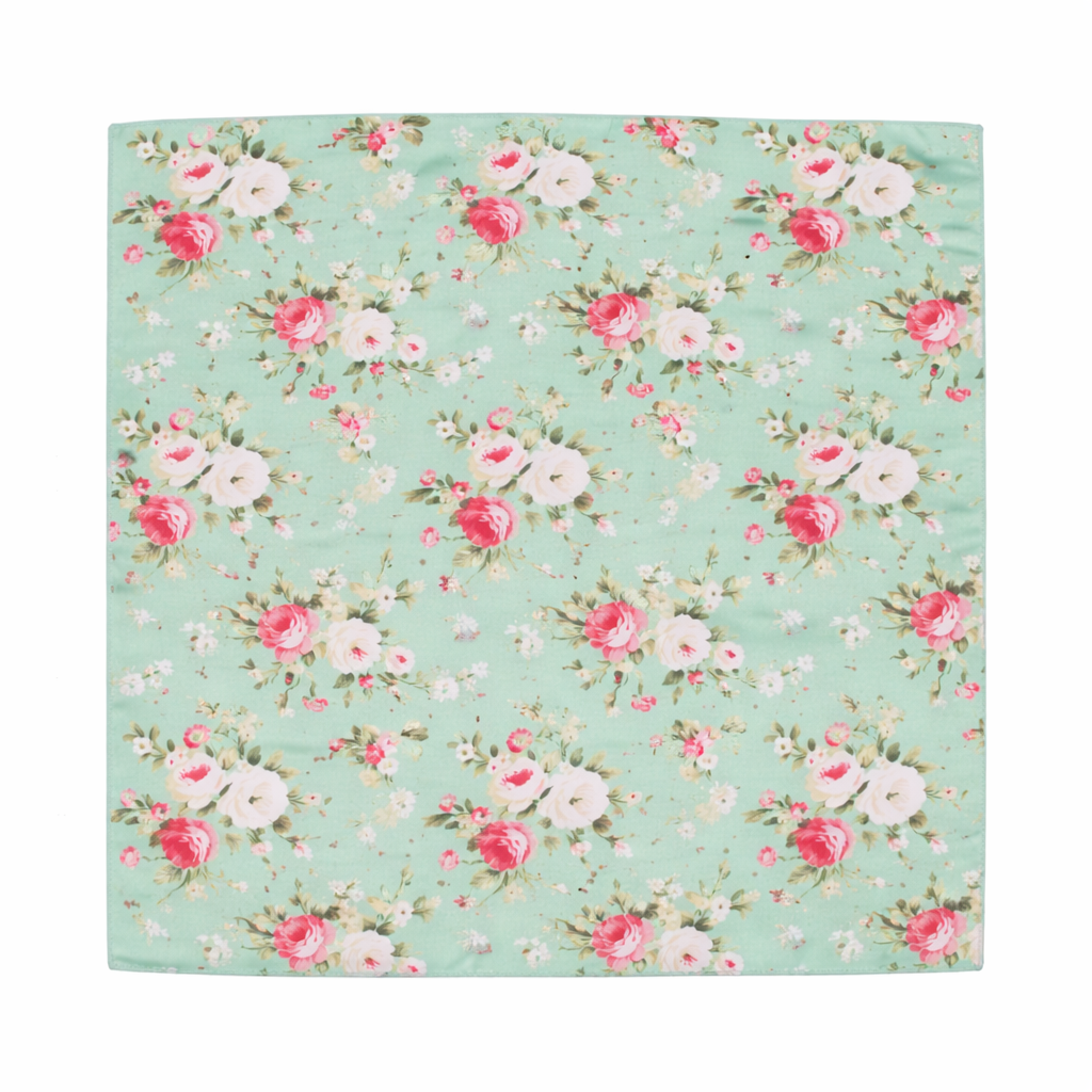Mint Green Floral Printed Scarf With Pocket Square