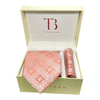 Peach Geometric Tie And Pocket Square Combo