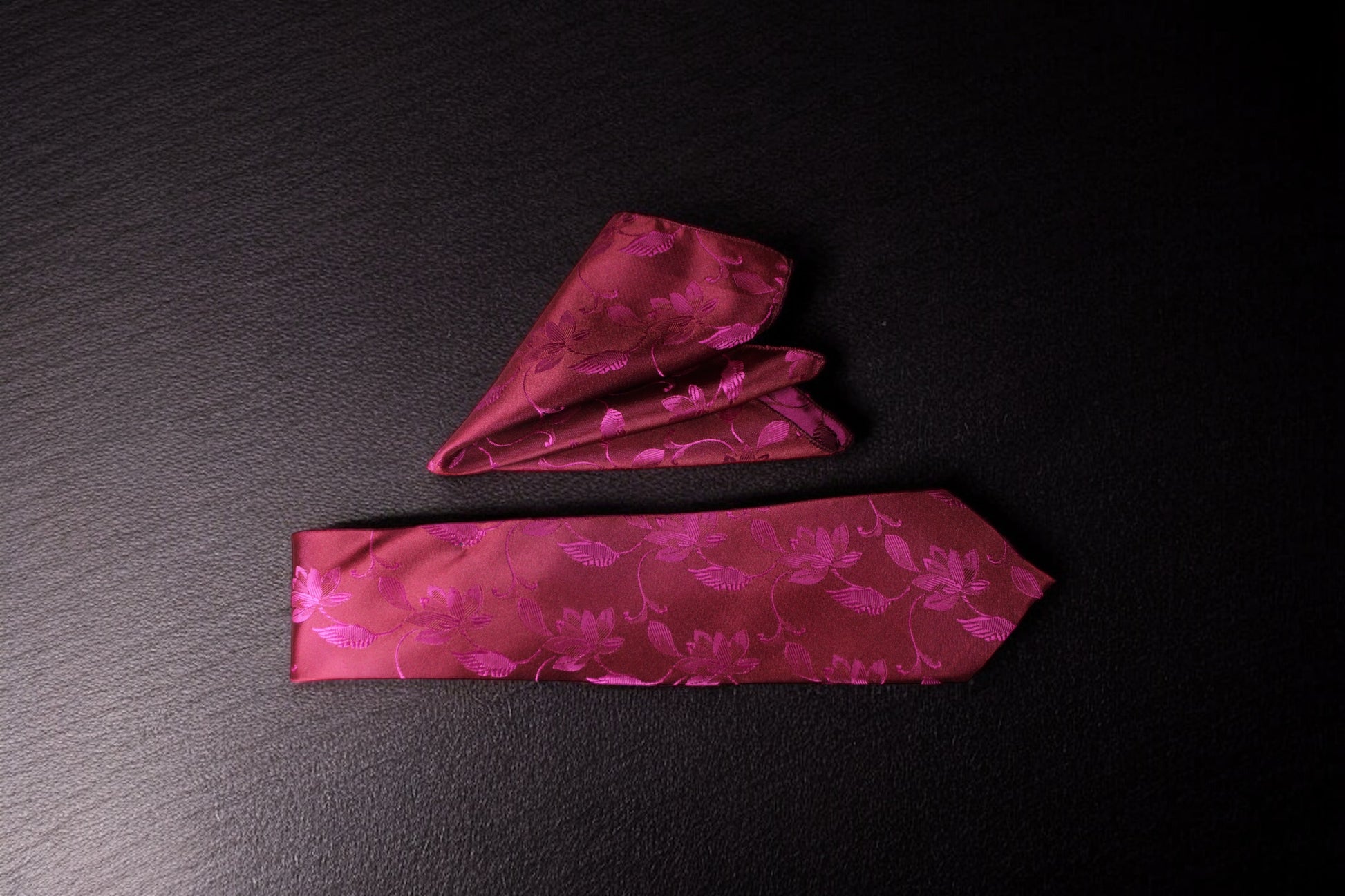 Maroon & Magenta Floral Tie & Pocket Square