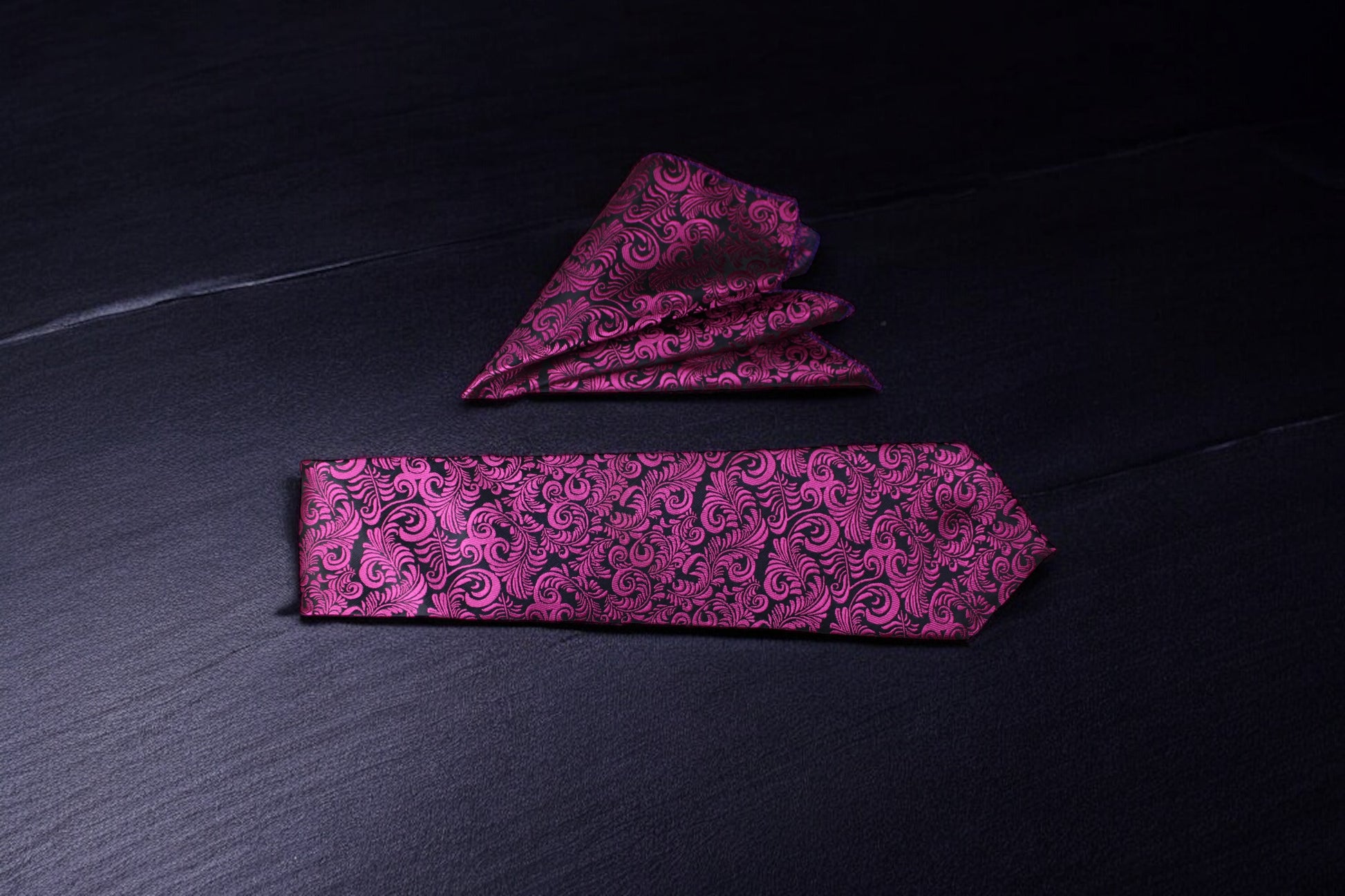 Magenta & Black Floral Tie & Pocket Square