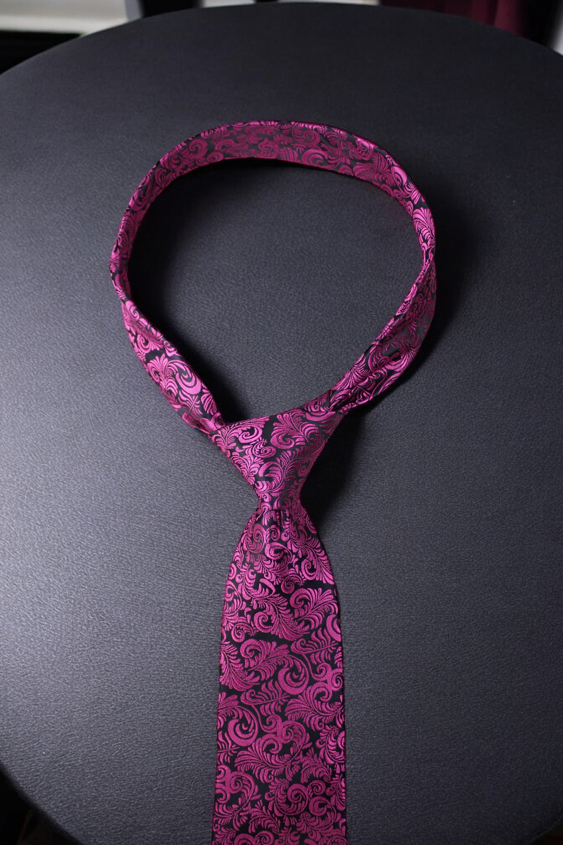Magenta & Black Floral Tie & Pocket Square