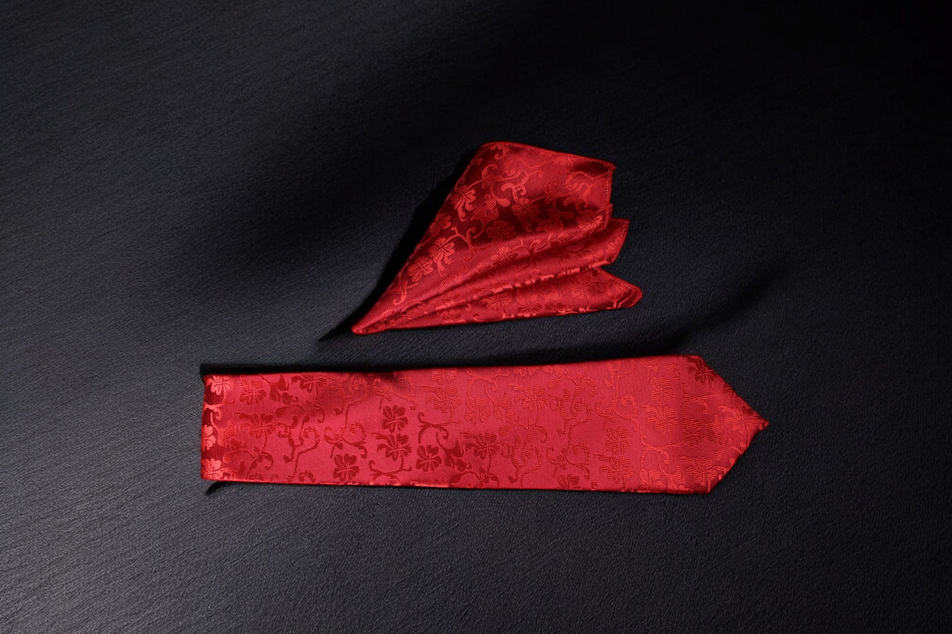 Crimson Red Floral Tie & Pocket Square