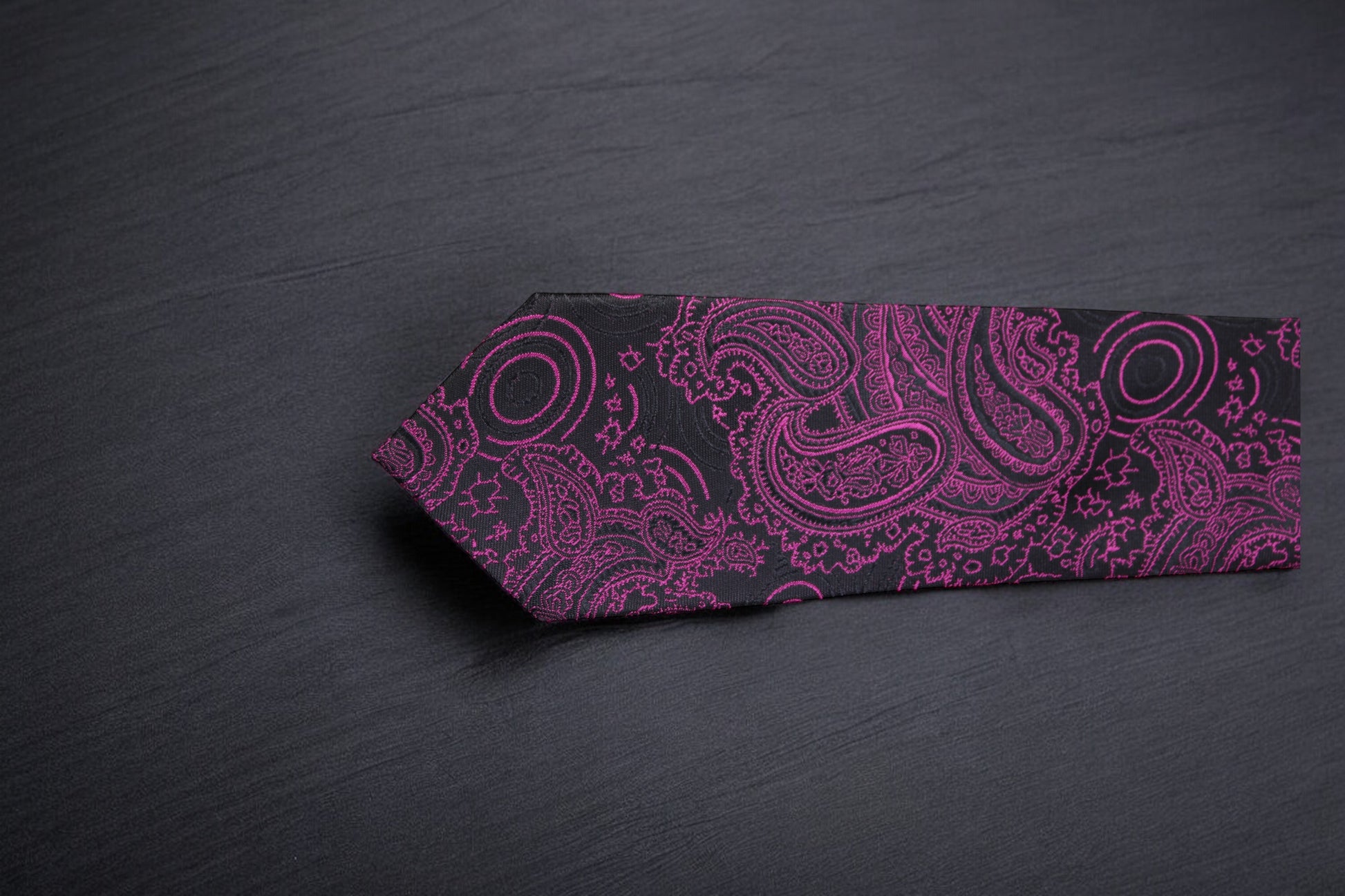 Magenta & Black Paisley Floral Tie & Pocket Square