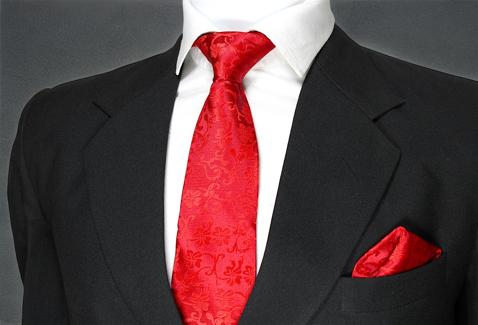 Crimson Red Floral Tie & Pocket Square