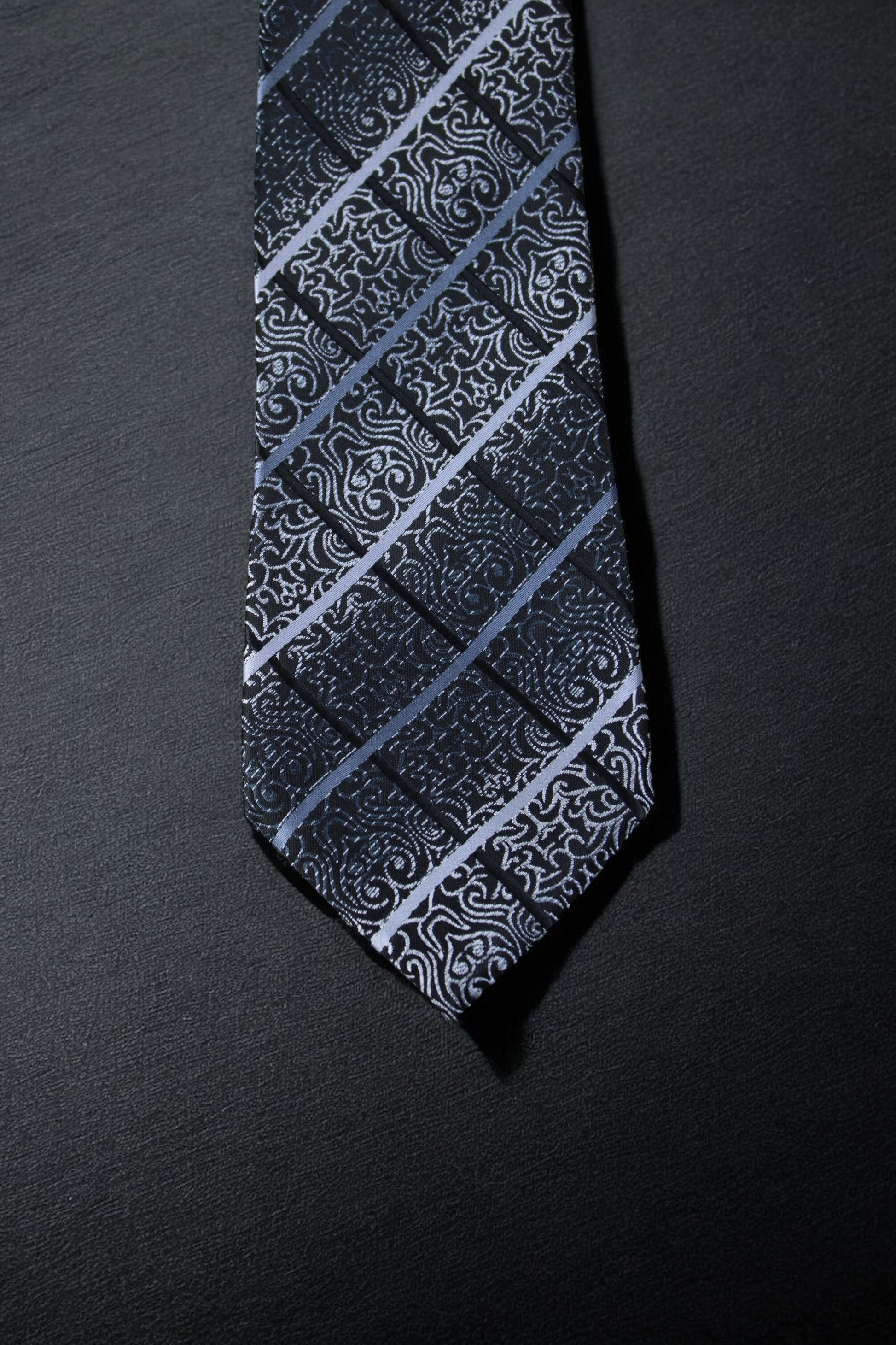Black & Silver Floral Plaid Tie & Pocket Square
