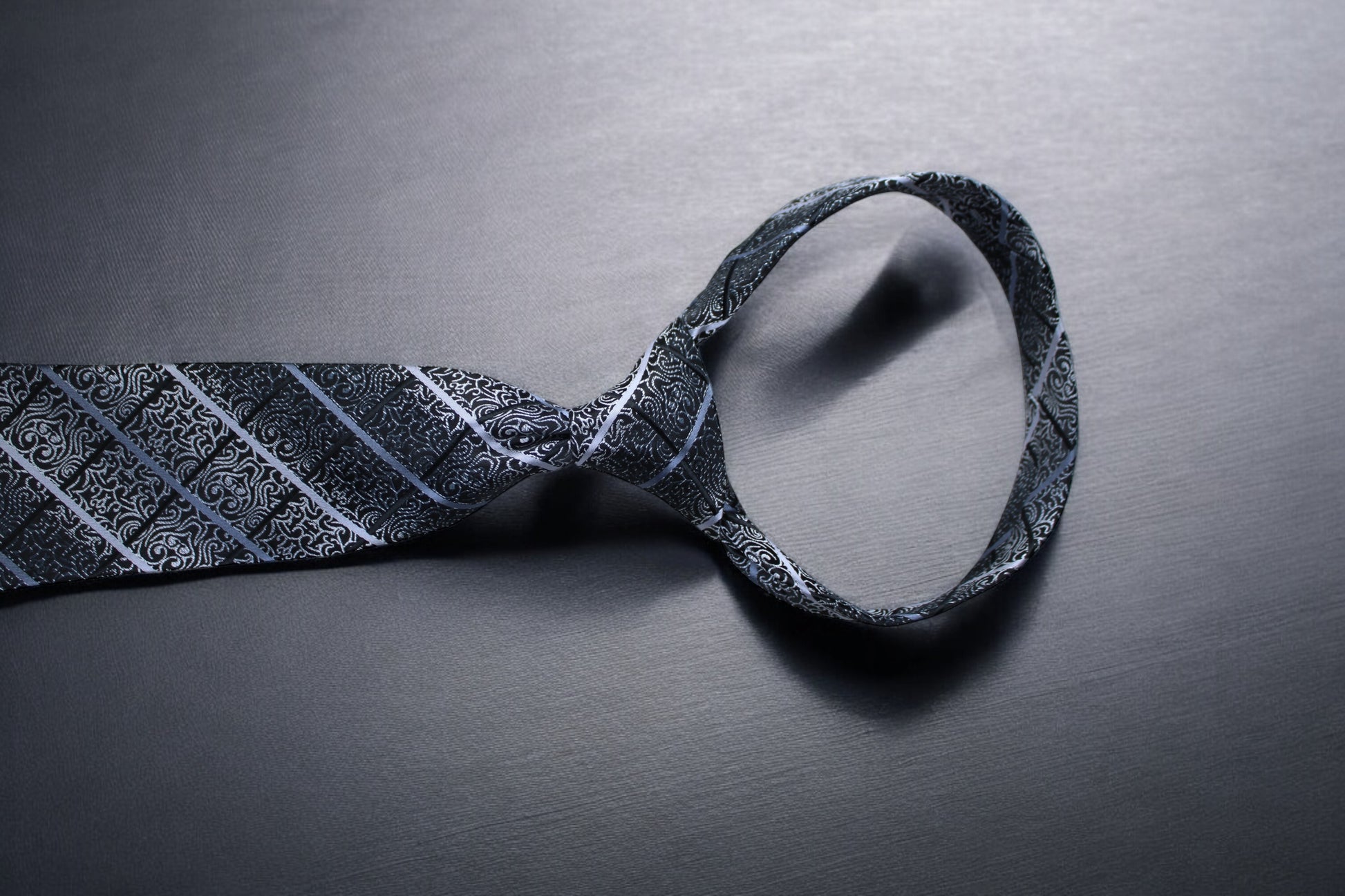 Black & Silver Floral Plaid Tie & Pocket Square