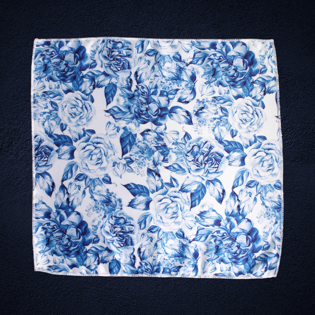 Blue Floral Microfiber Pocket Square