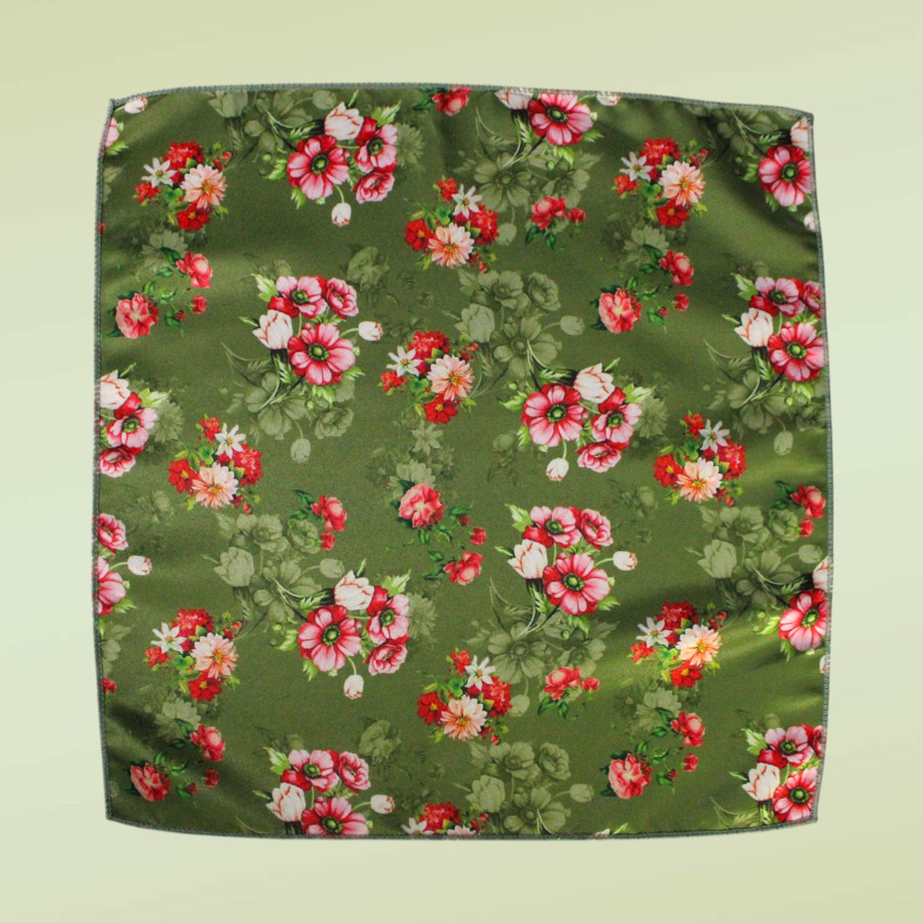 Green Floral Microfiber Pocket Square