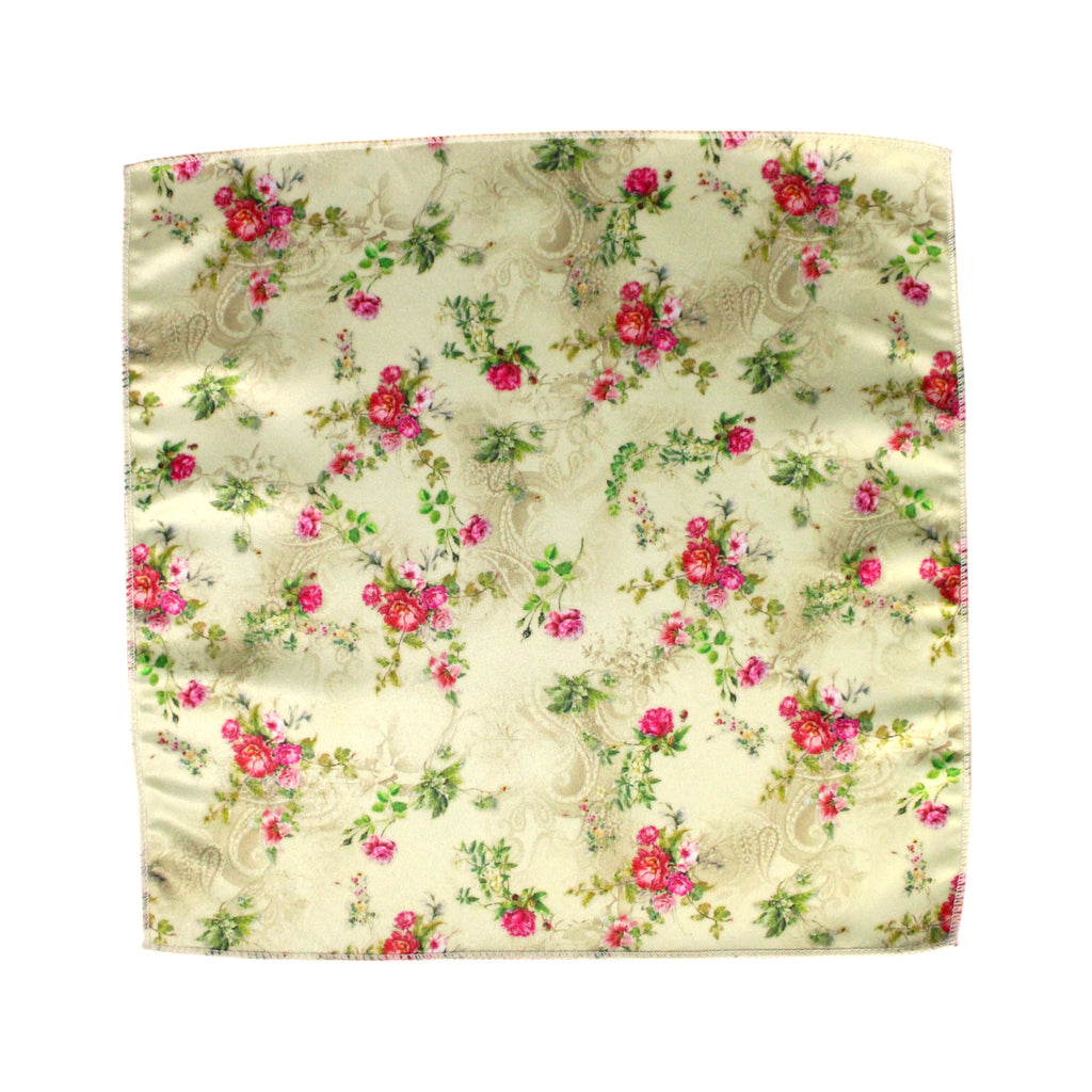 Cream Floral Microfiber Pocket Square