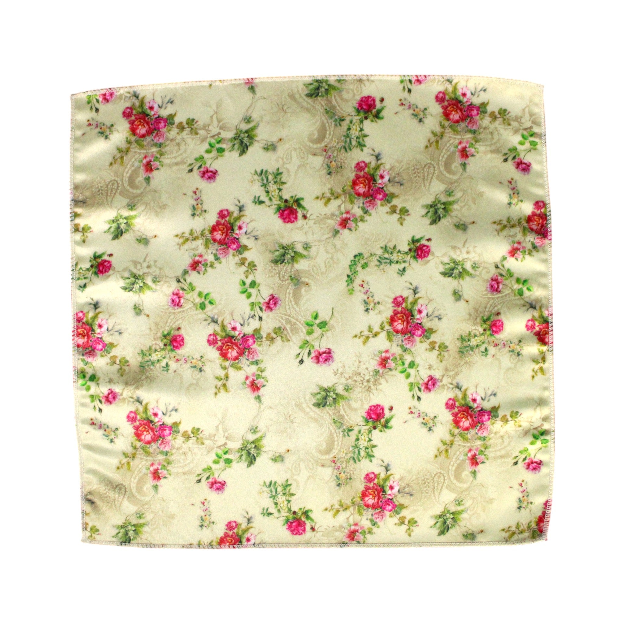 Cream Floral Microfiber Pocket Square
