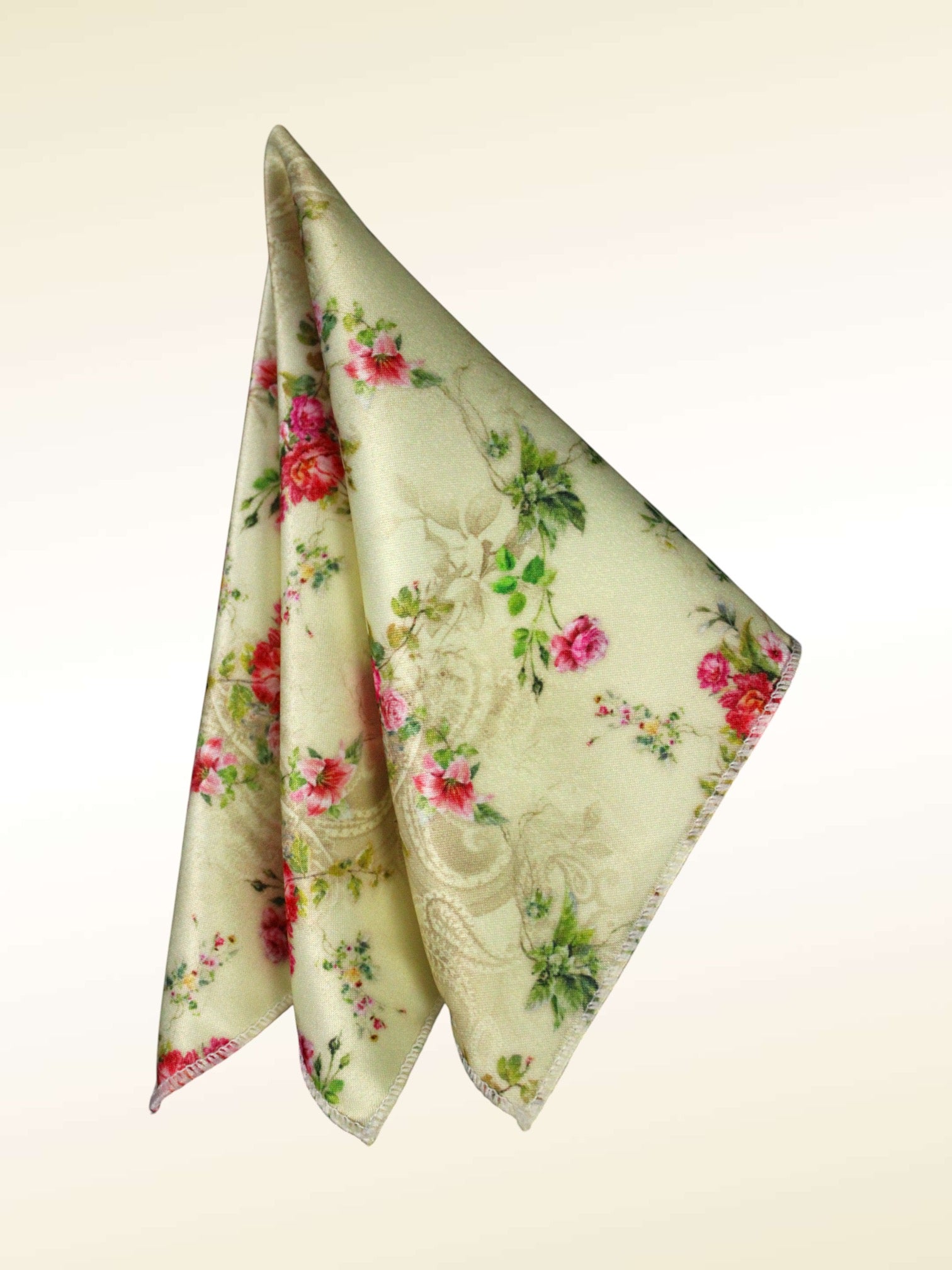 Cream Floral Microfiber Pocket Square
