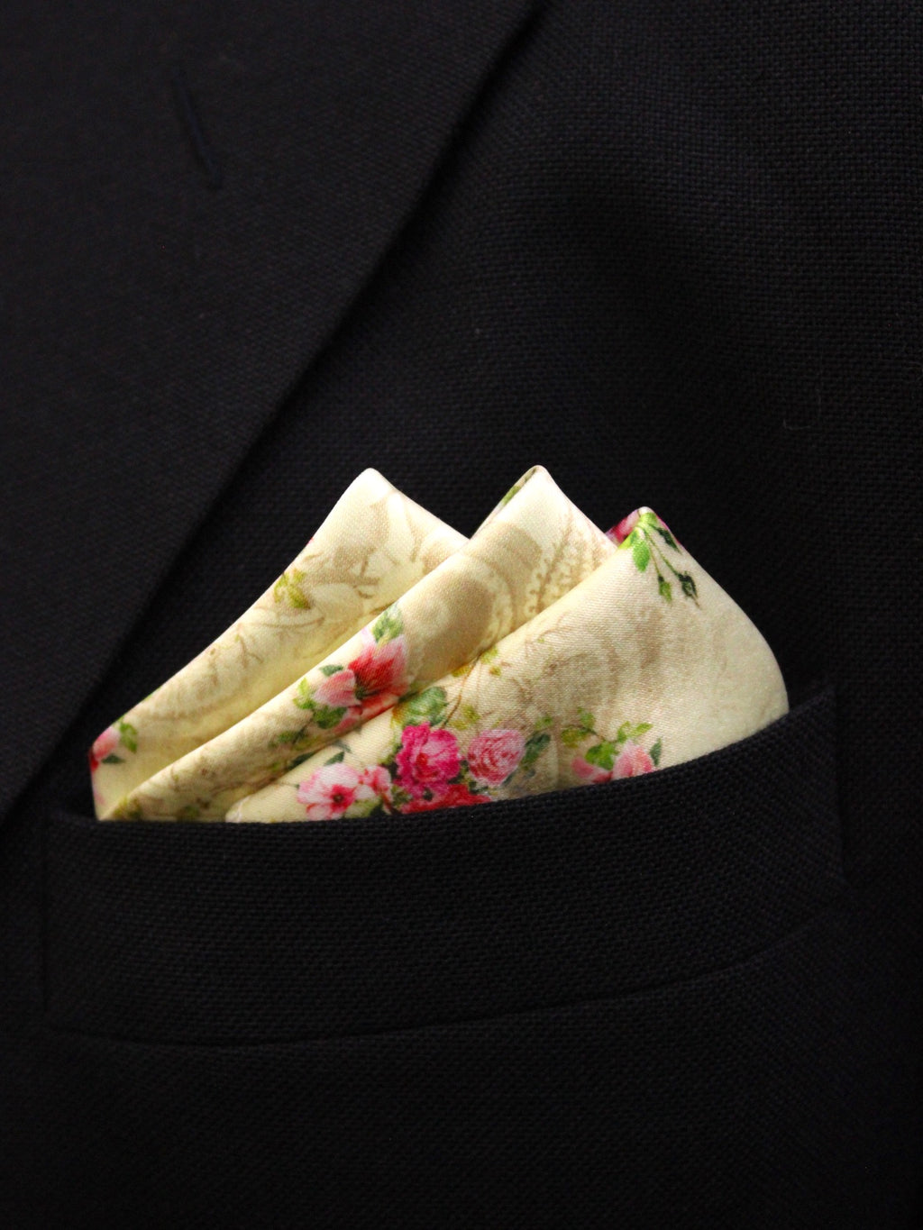 Cream Floral Microfiber Pocket Square