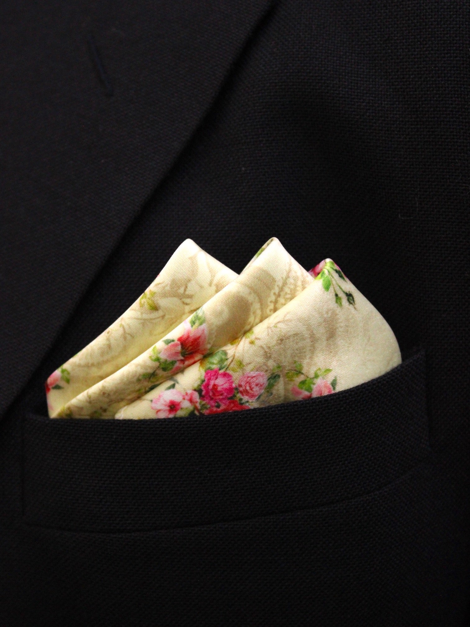 Cream Floral Microfiber Pocket Square