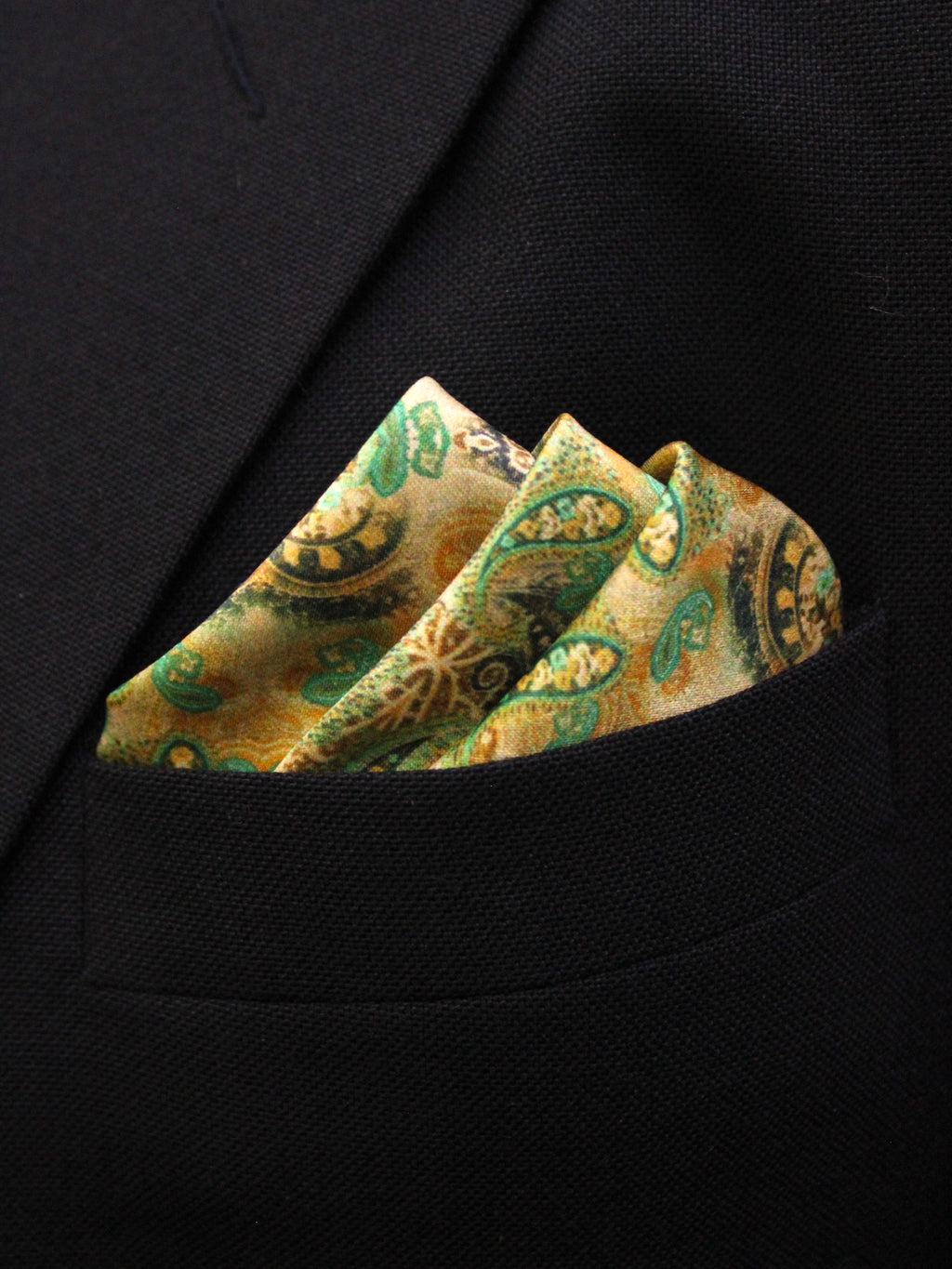 Green Vintage Paisley Microfiber Pocket Square