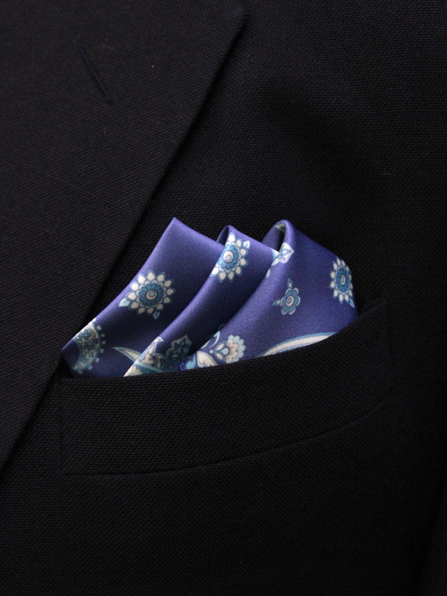 Navy Blue Paisley Microfiber Pocket Square