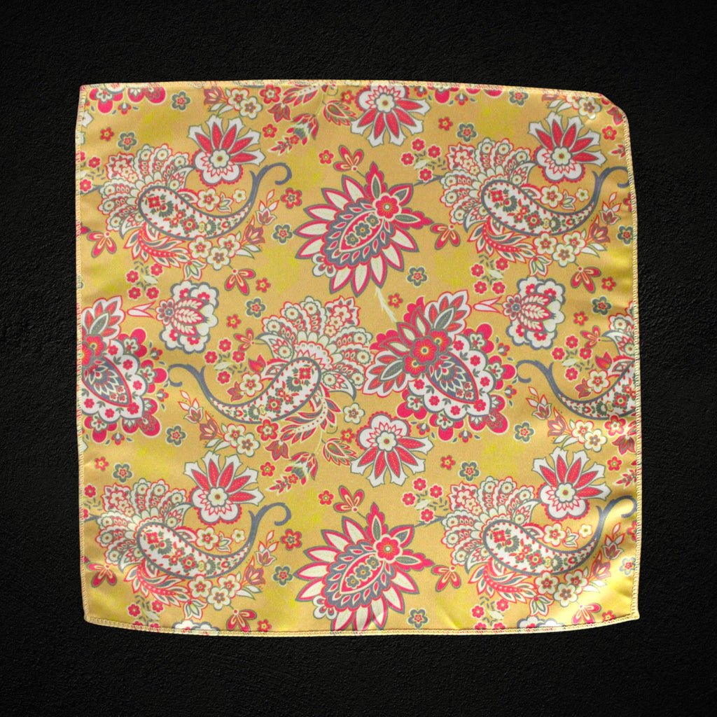Gold Floral Paisley Microfiber Pocket Square
