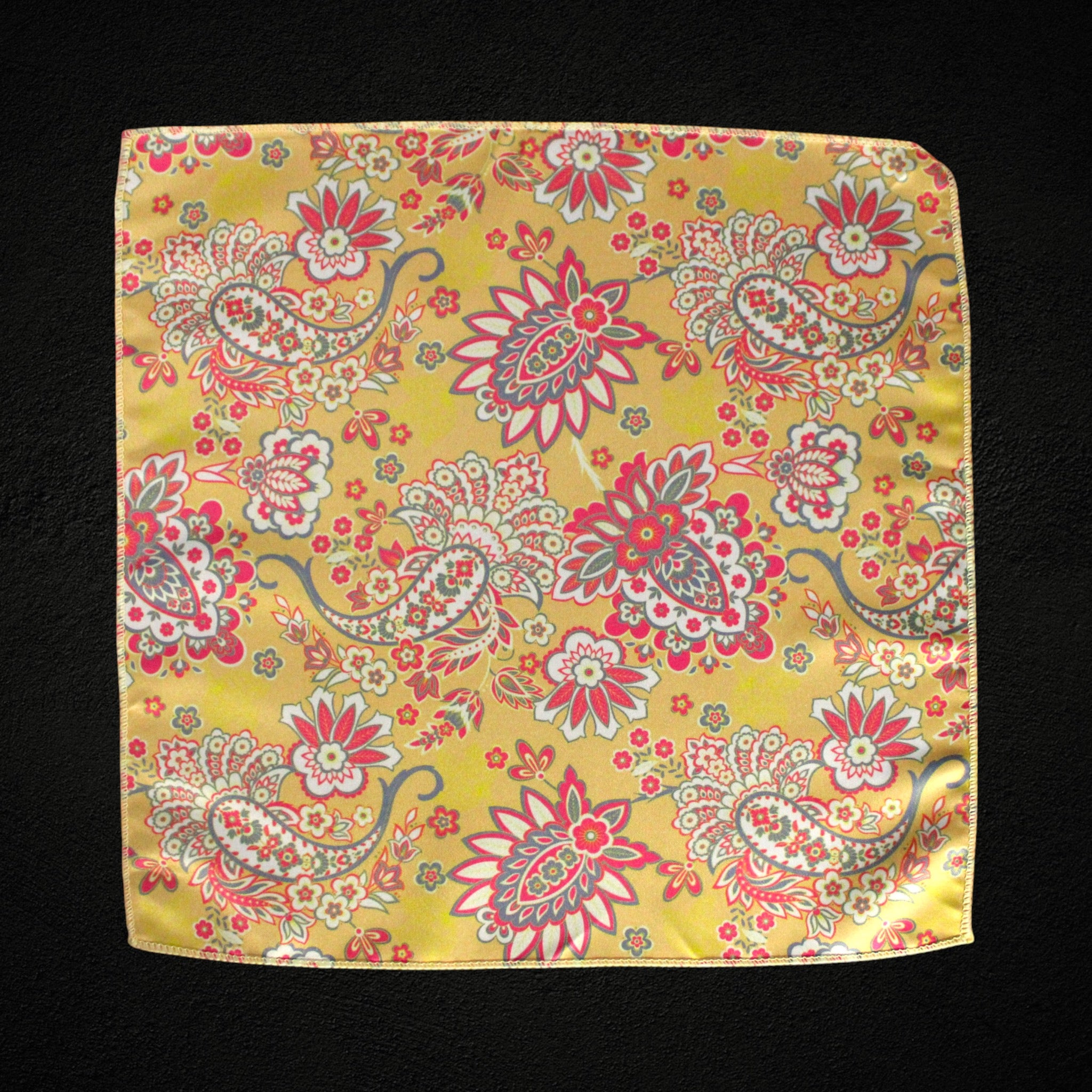 Gold Floral Paisley Microfiber Pocket Square