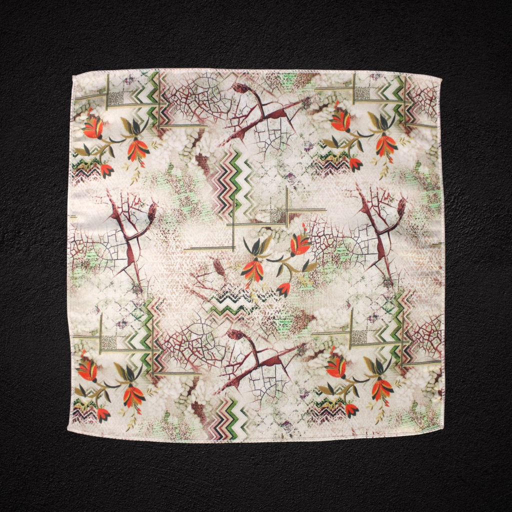 Cream Abstract Floral Microfiber Pocket Square