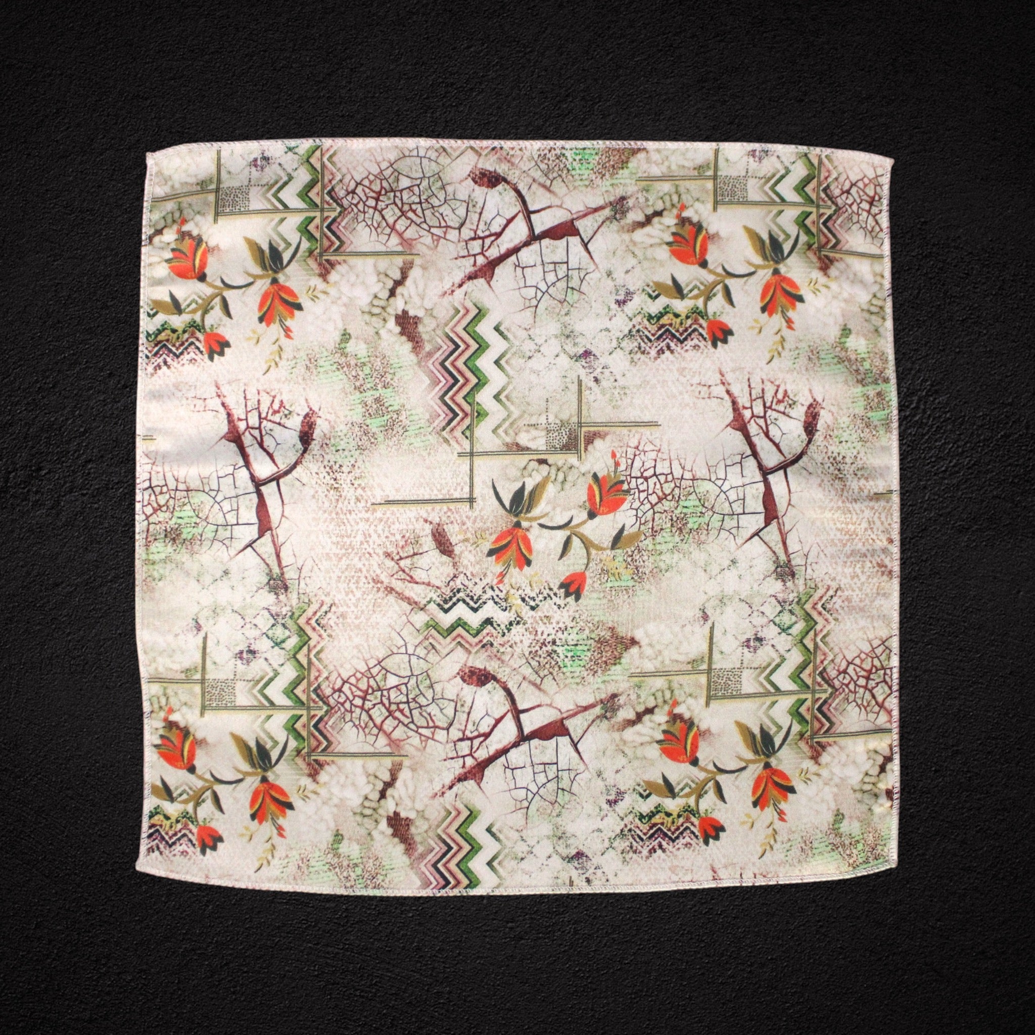 Cream Abstract Floral Microfiber Pocket Square