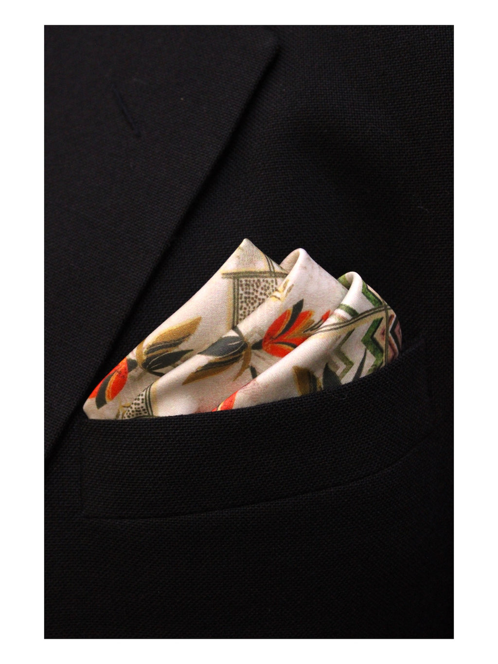 Cream Abstract Floral Microfiber Pocket Square