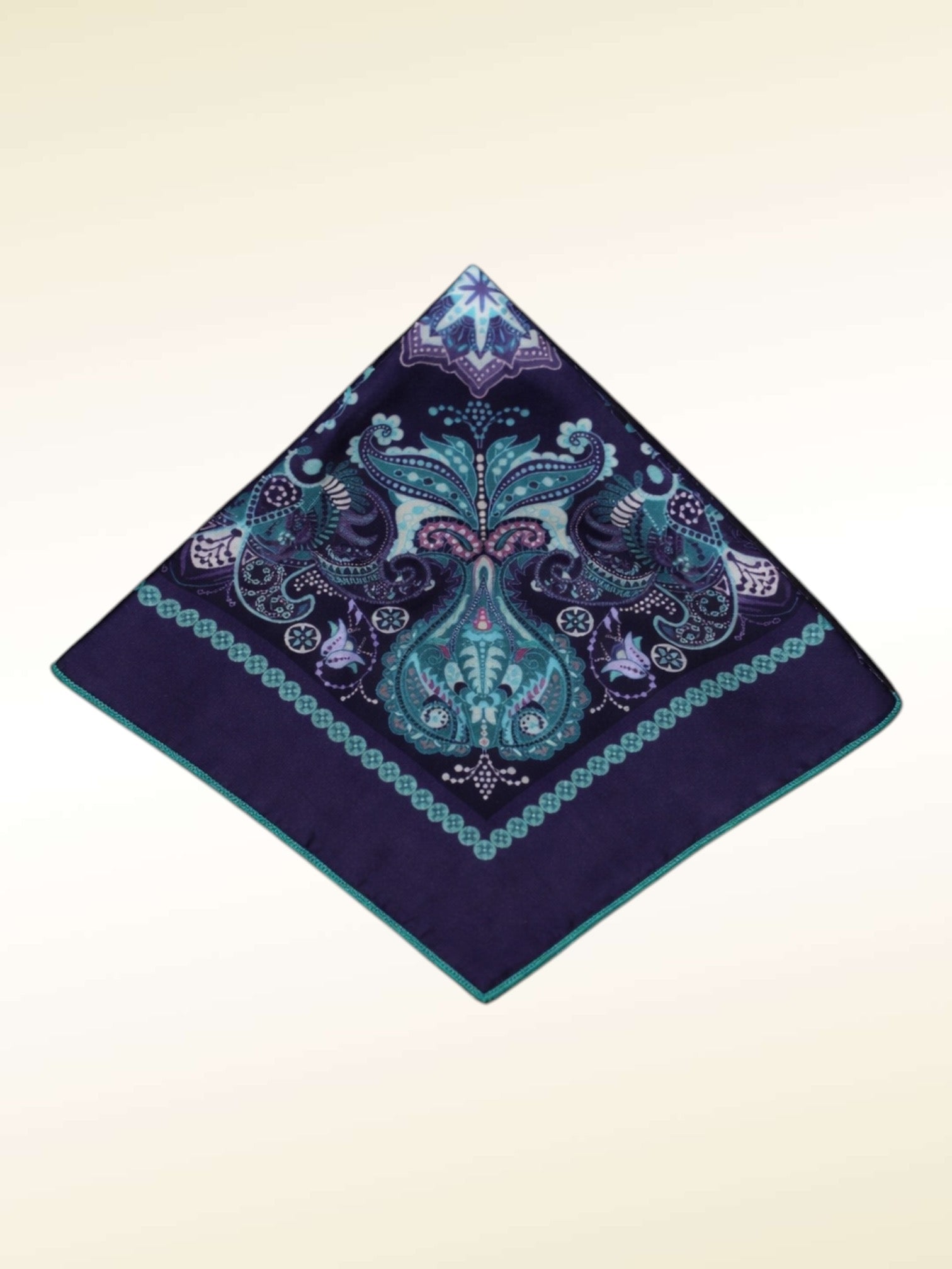 Elegant Navy & Teal Paisley Pocket Square