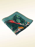 Viridian Green Bird Print Pocket Square