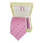 Pink Dotted Broad Cashmere Tie And Pocket Square Combo