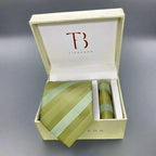 Green Stripe Tie And Pocket Square Combo