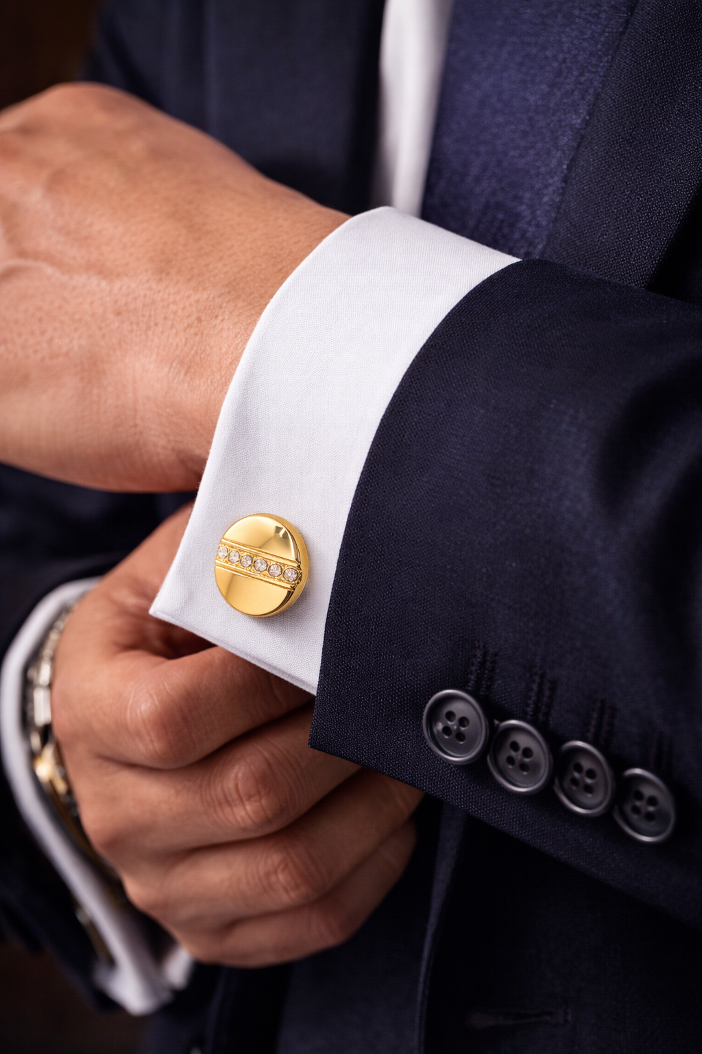 Luxury Gold-Plated Alloy Cufflinks with Crystal Inlay