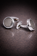 Premium Textured Silver Round Cufflinks for Men