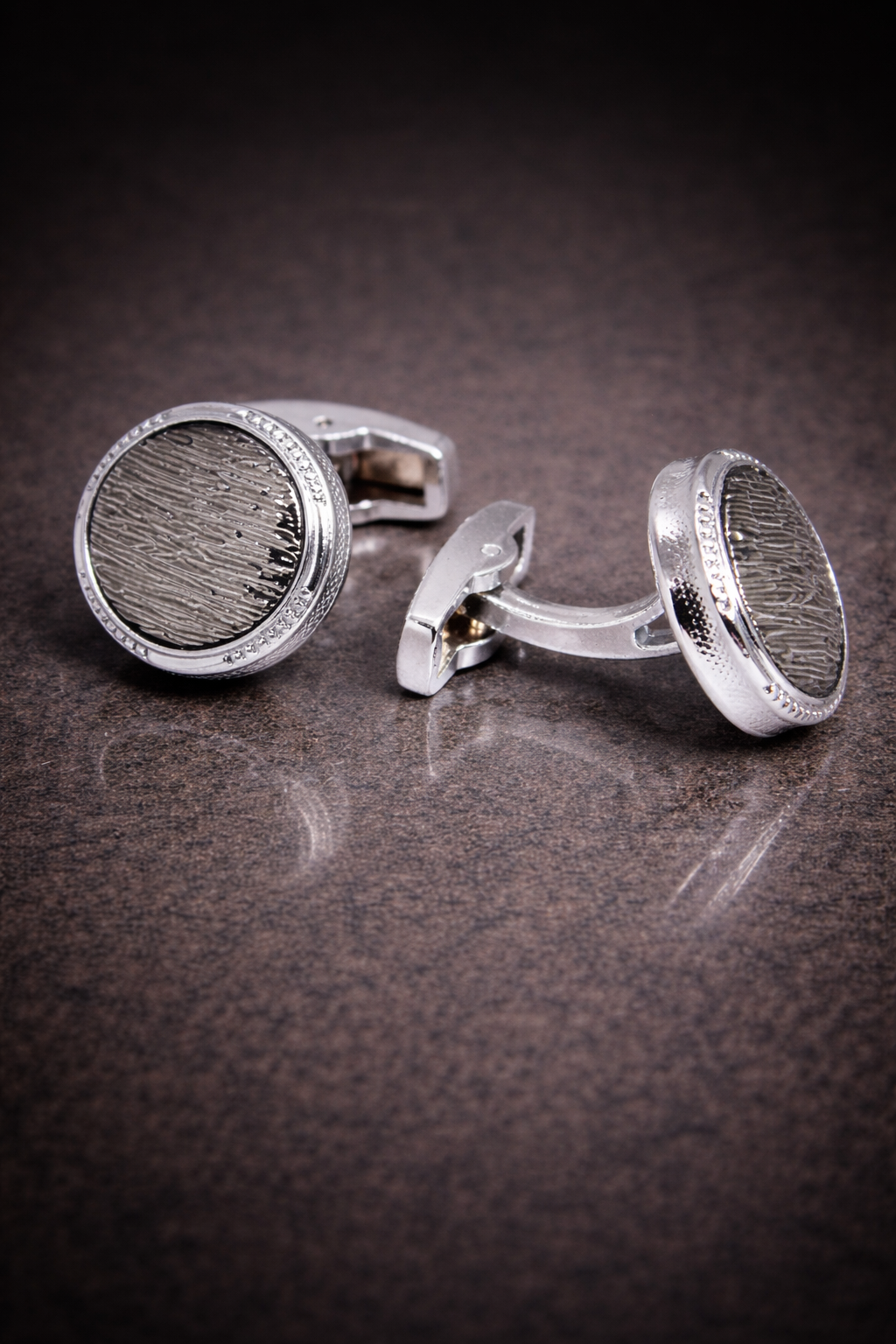 Premium Textured Silver Round Cufflinks for Men