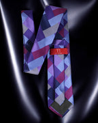 Purple & Blue Hues Premium Microsilk Geometric Patchwork Tie & Pocket Square Set
