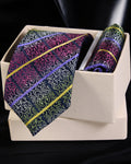 Purple & Green Swirls Premium Microsilk Abstract Pattern Tie & Pocket Square Set