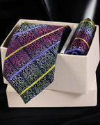 Purple & Green Swirls Premium Microsilk Abstract Pattern Tie & Pocket Square Set