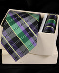 Purple & Green Tartan Premium Microsilk Plaid Tie & Pocket Square Set