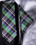 Purple & Green Tartan Premium Microsilk Plaid Tie & Pocket Square Set