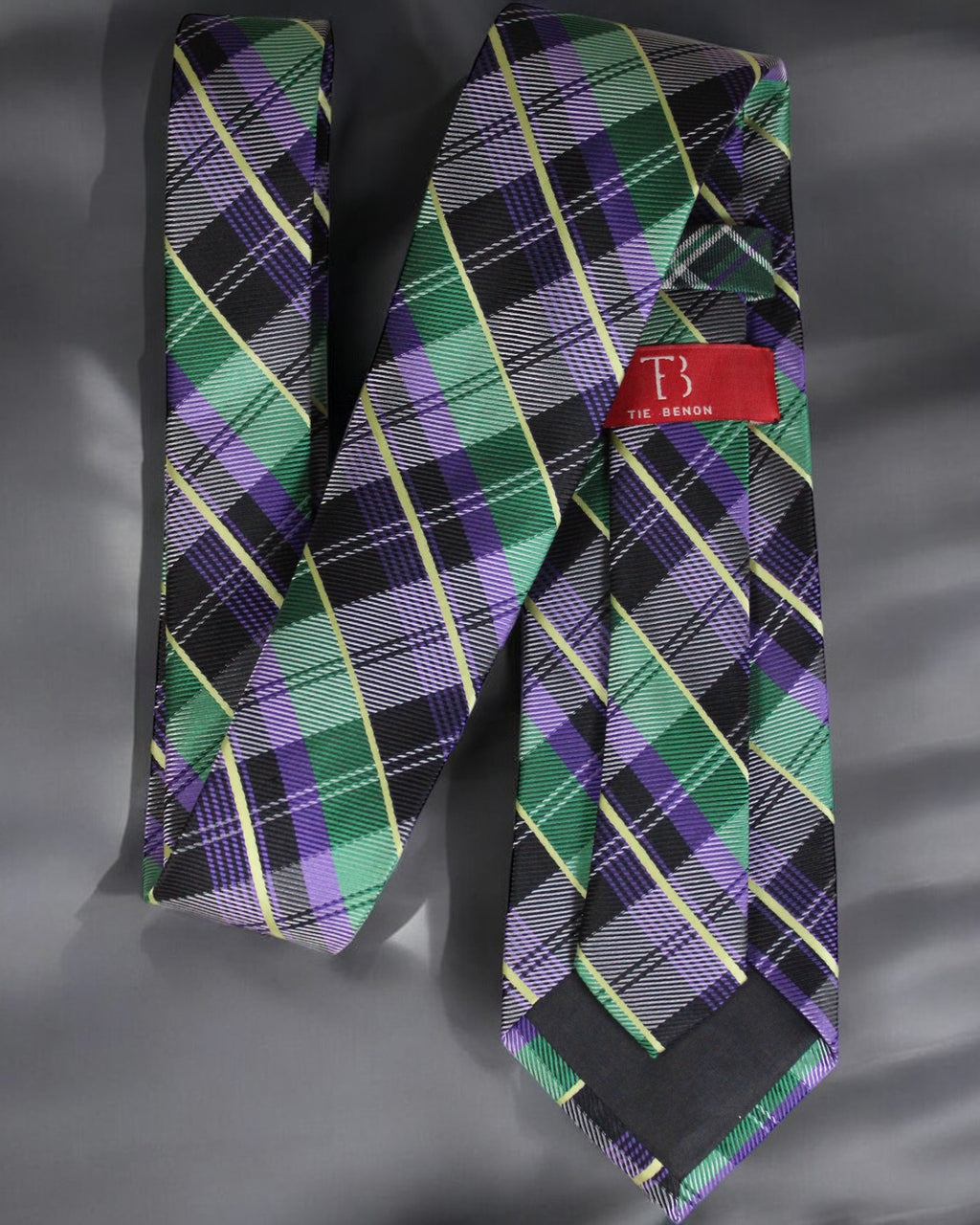 Plaid tie with a red label on a gray background Tie Benon