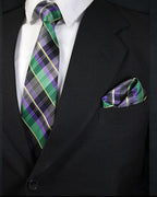 Purple & Green Tartan Premium Microsilk Plaid Tie & Pocket Square Set