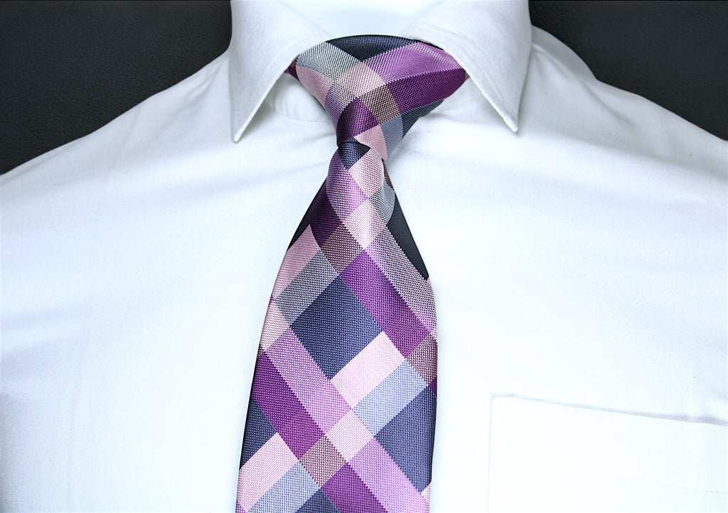 Purple & Navy Checkered Tie - Contemporary Geometric Charm