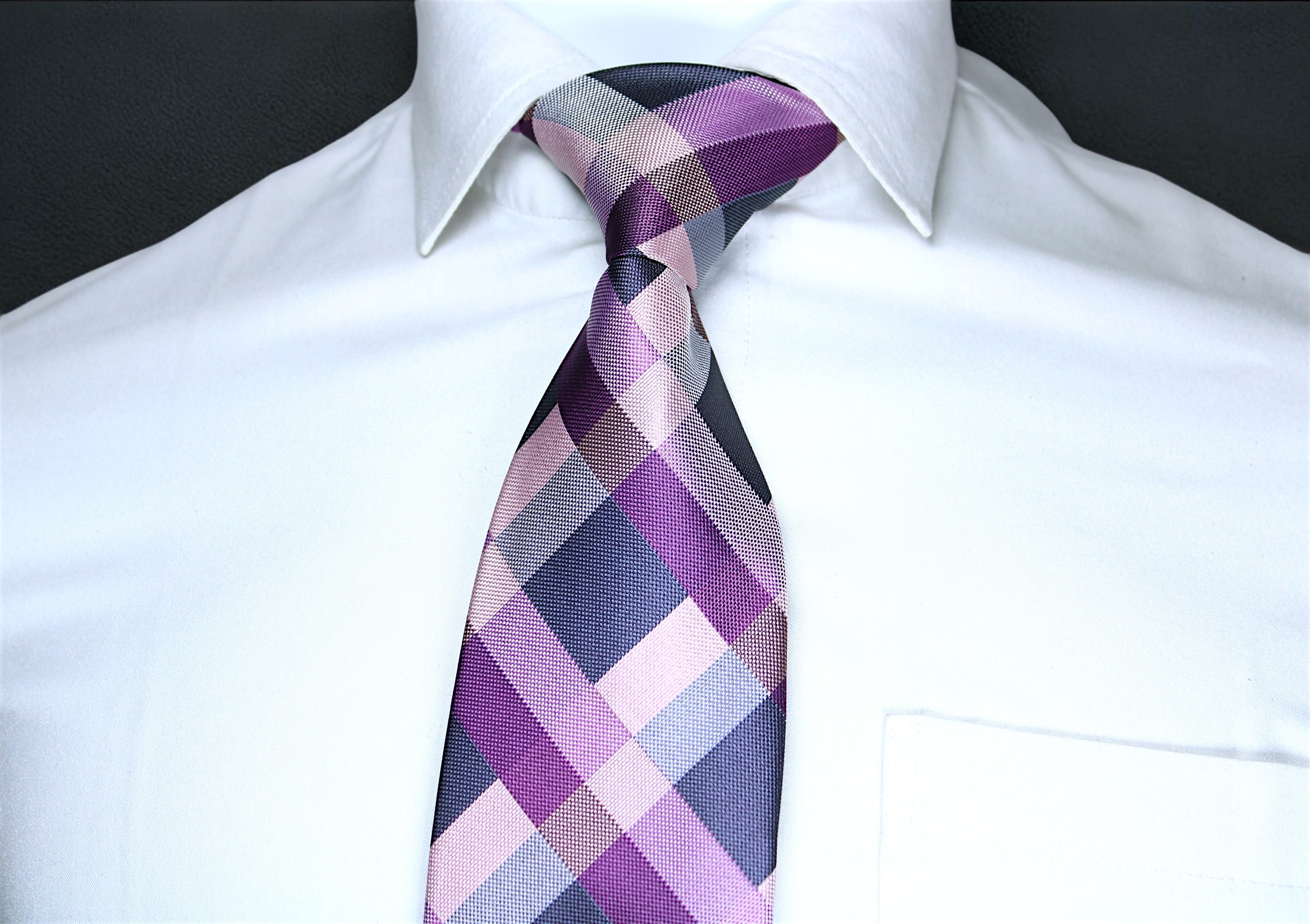 Purple & Navy Checkered Tie - Contemporary Geometric Charm