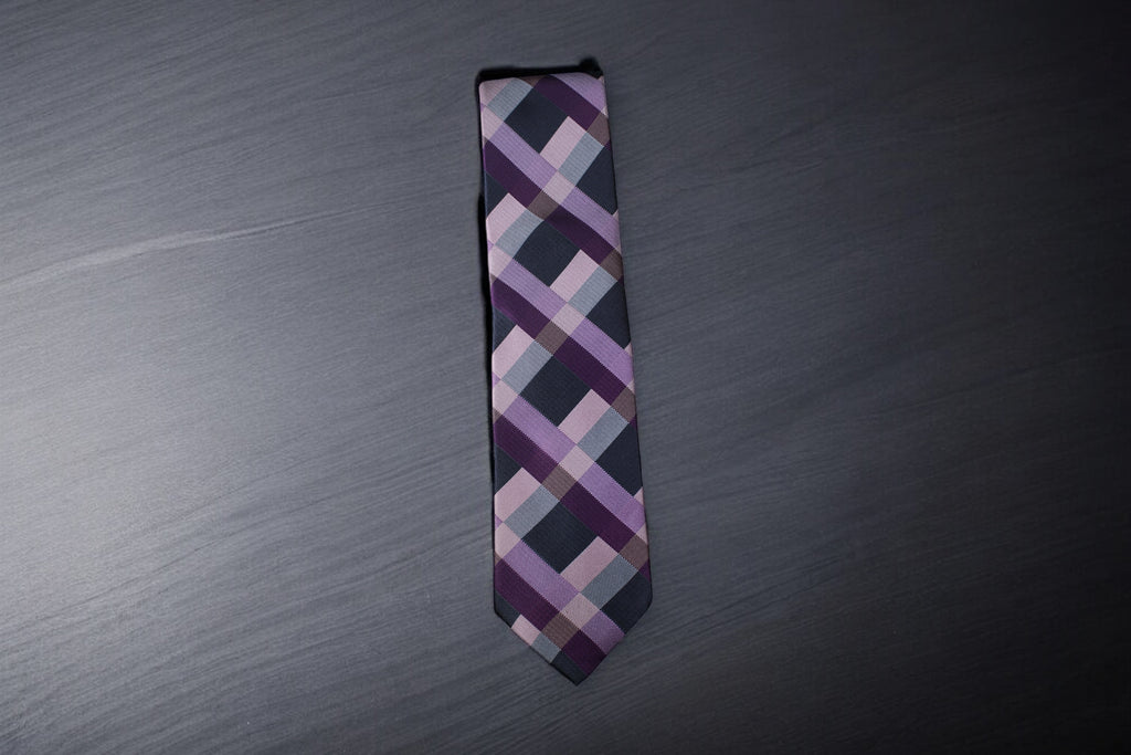 Purple & Navy Checkered Tie - Contemporary Geometric Charm
