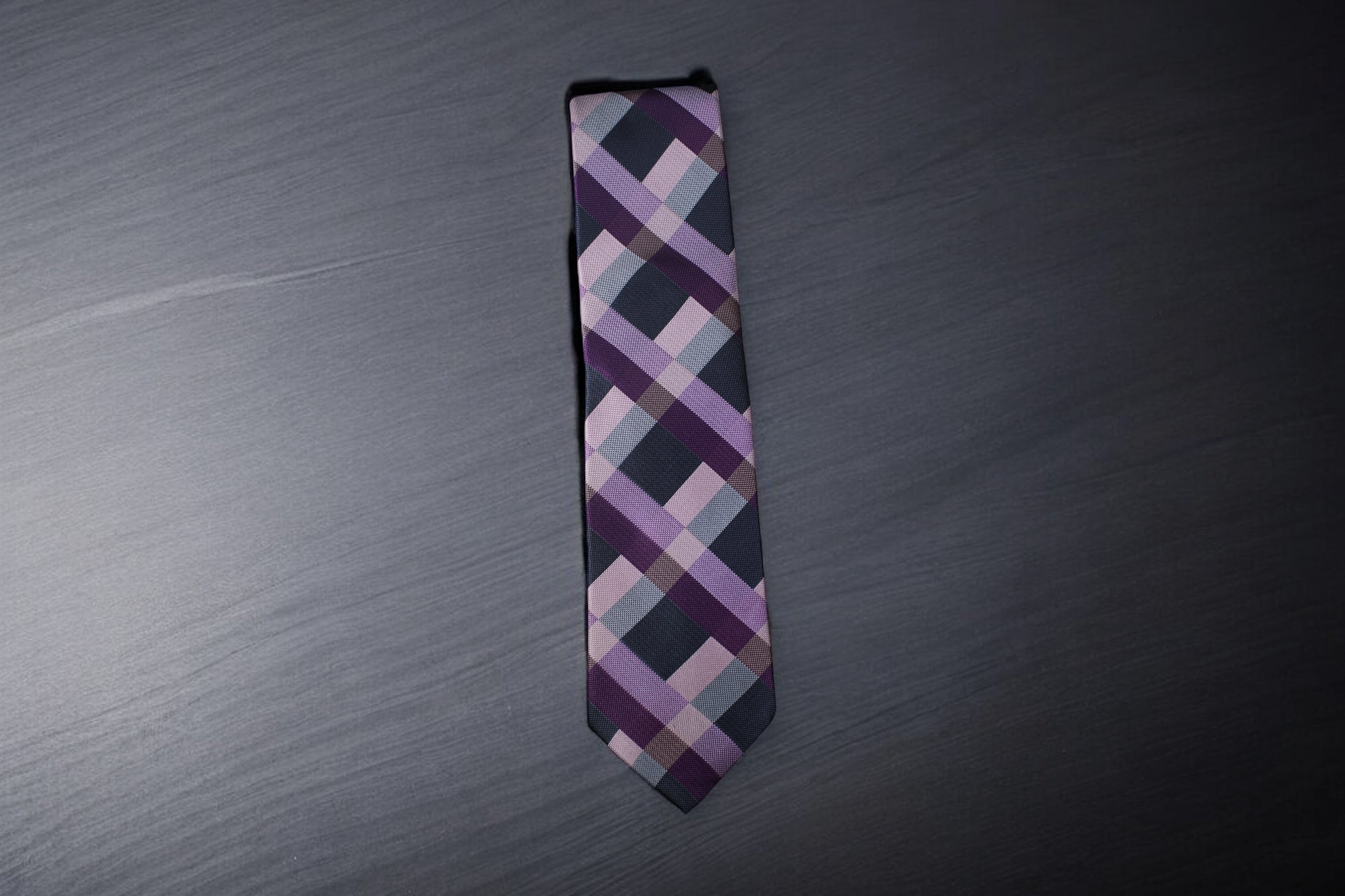 Purple & Navy Checkered Tie - Contemporary Geometric Charm