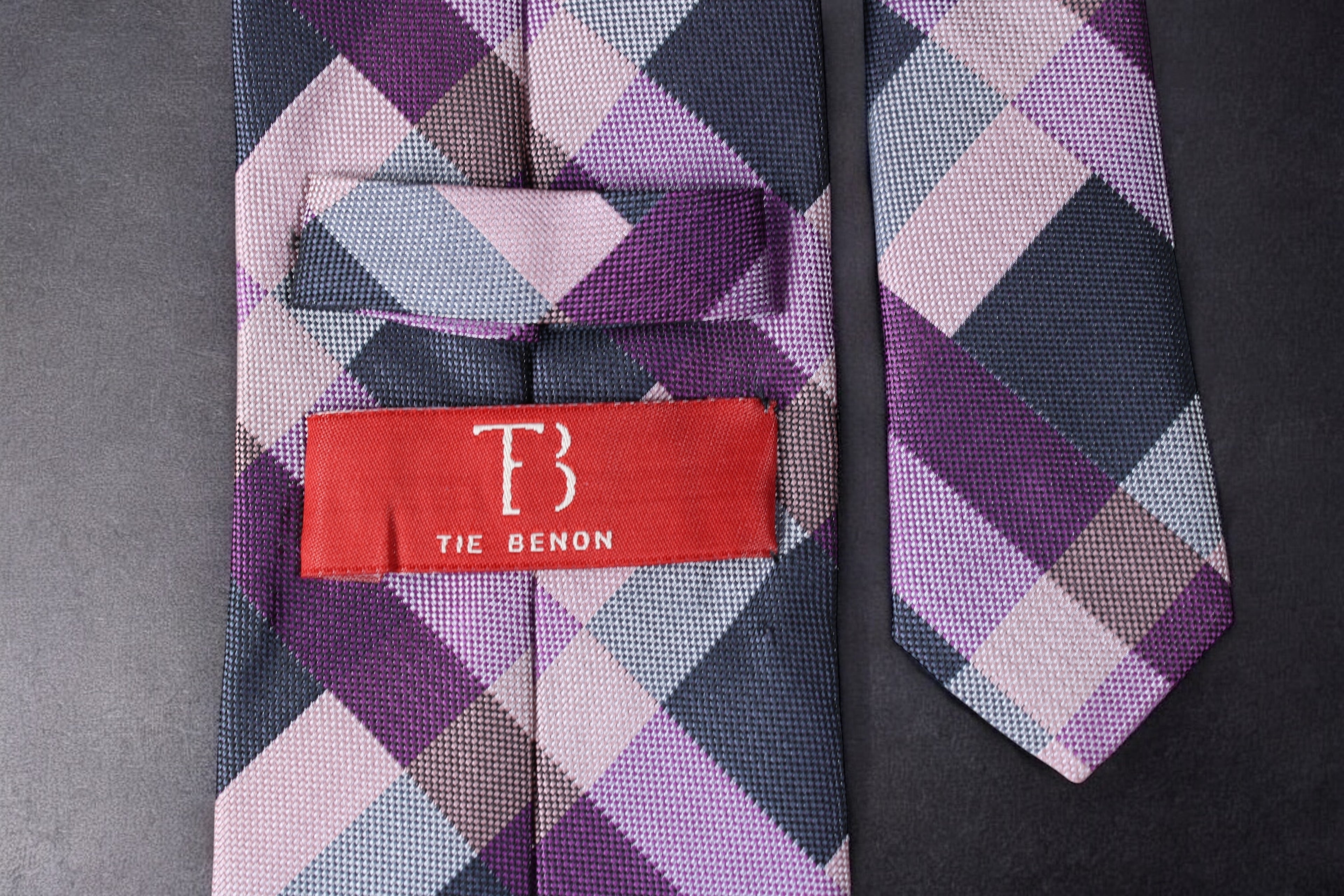 Purple & Navy Checkered Tie - Contemporary Geometric Charm