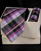 Purple Pink Checkered Necktie Set