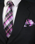 Purple Pink Checkered Necktie Set